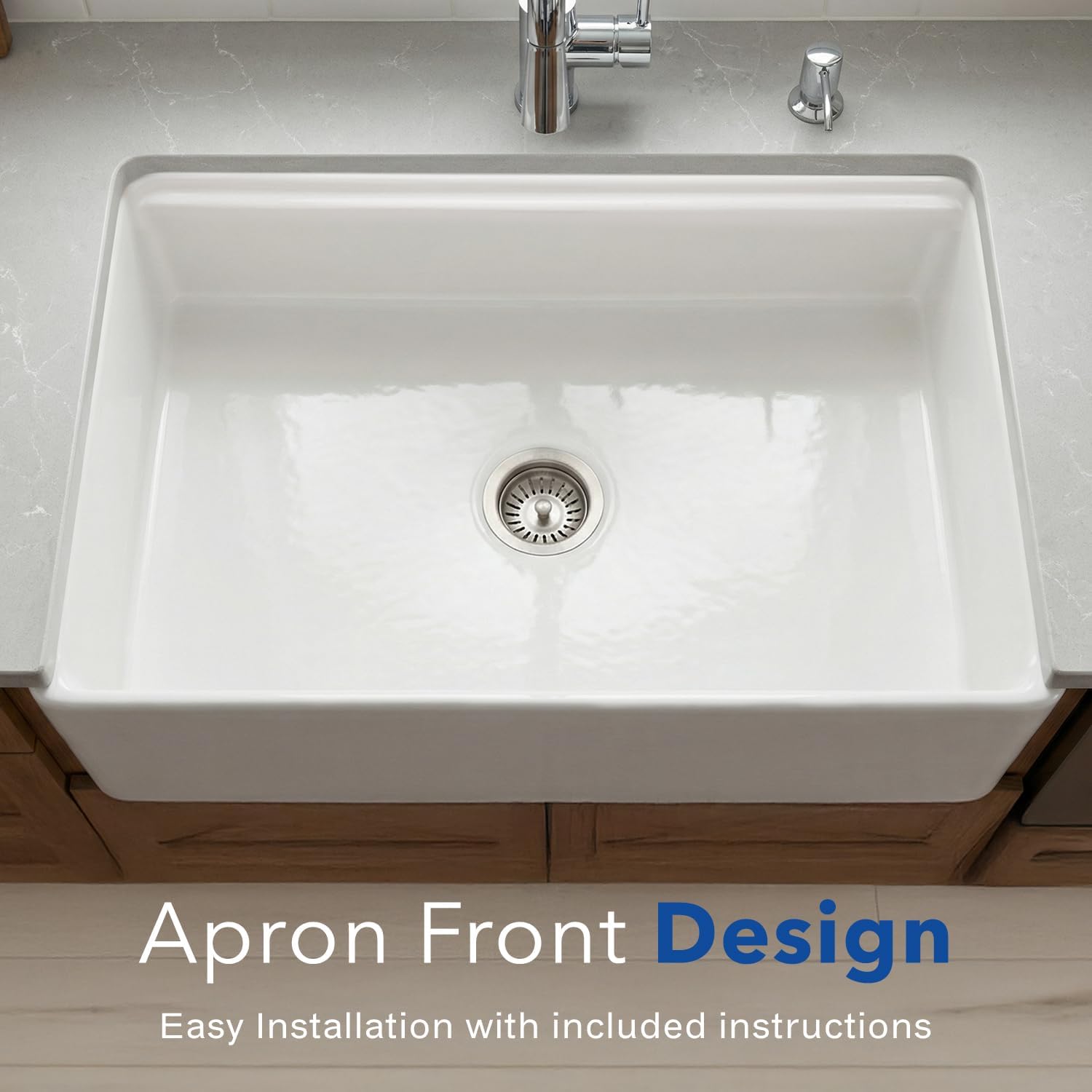 Houzer Aspire White Fireclay Workstation Sink: 33 Inch Farmhouse Apron Front Single Bowl with Accessories, Durable & Versatile, Essential for Home & Apartment: PTW-3320S WH