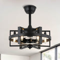 18.5 Inch 6-Lights Black Caged Ceiling Fan with Light, Retro Industrial Enclosed Modern Ceiling Fans with Remote Control, 3-Speed Farmhouse Ceiling Fan with Remote for Bedroom Living Room (Black)