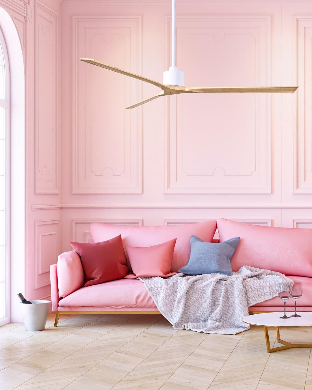 Matthews NKXL-BK-LM-72 Nan XL Damp Rated 72' Ceiling Fan with Remote and Wall Control, 3 Solid Wood Blades, Silent DC Motor, Matte Black with Light Maple Tone