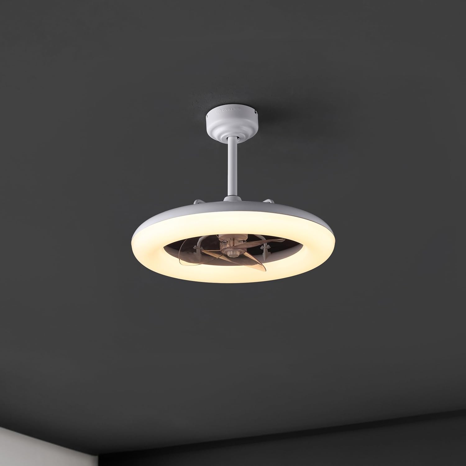 OVAL AIR AIR8001C Piero 21.5' Contemporary Minimalist 6-Speed Metal Mobile-App/Remote-Controlled Dimmable Smart Integrated LED Ceiling Fan Bedroom, Living Room, Dining Room, Frost White