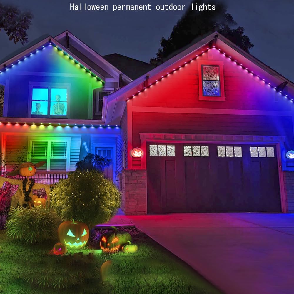 rosykite Permanent Outdoor Christmas Lights for House,100ft Smart RGB+IC Color Eave Lights,Tunable Warm to Cool White 60lm for Daily Lighting,IP67 Waterproof, Alexa Google APP Remote Control