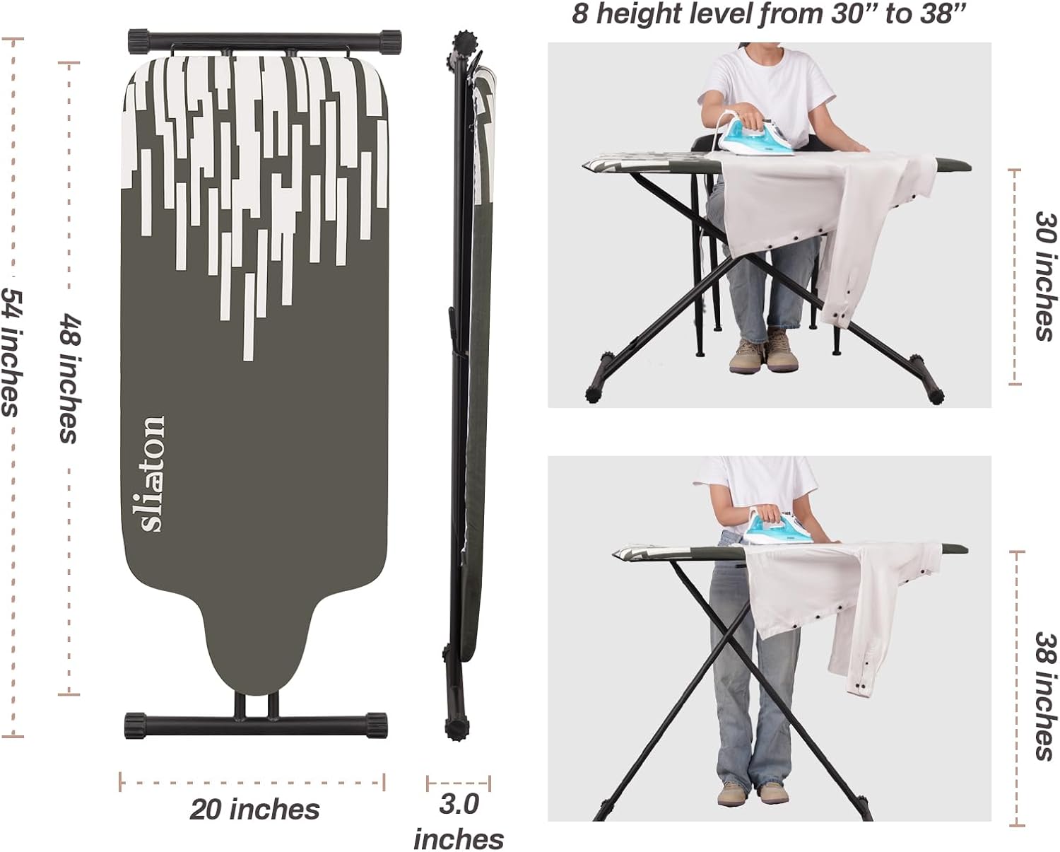 Extra Large Ironing Board with Large Hang Rail in 53' L x 20' W