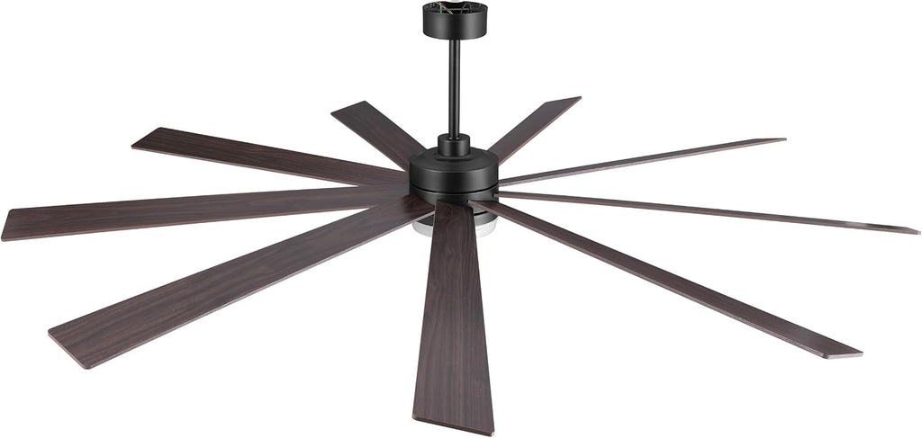 LEDLUX 84' Ceiling Fan with Light, 6-Speed Remote Control, Reversible DC Motor, Modern 9 Blades with 4.5'/12'/24' Downrods for Home or Commercial Black/Walnut