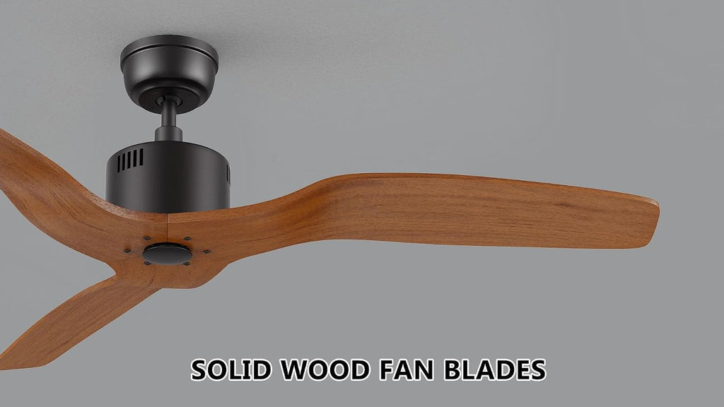 SMAAIR 52 Inch Ceiling Fan No Light with Remote, Solid Wood Black Walnut Ceiling Fan without Light, 10 Speed, Quiet DC Motor, Indoor Modern 3 Blade Ceiling Fan for Indoor Bedroom Living Room