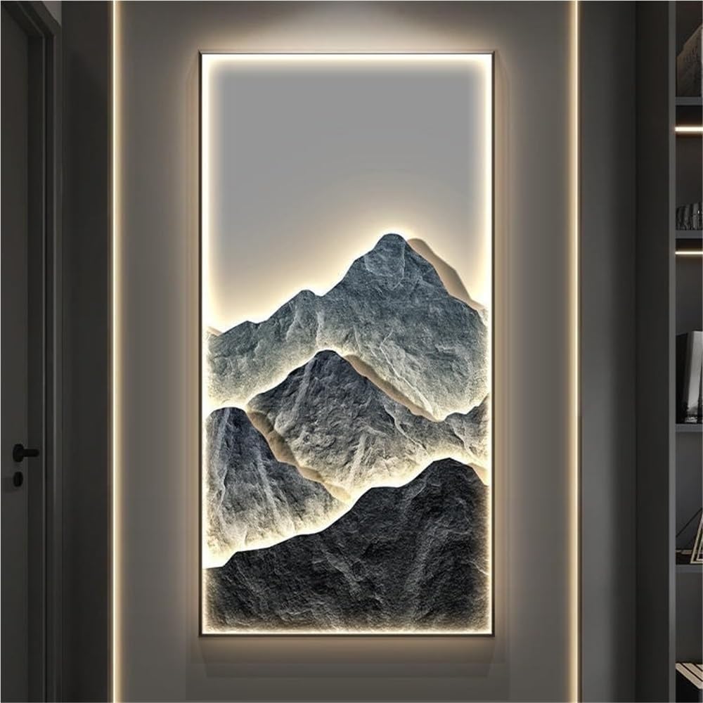 LED 3D Vision Wall Art - Lighted Chinese Landscape Decor for Entryway, Hallway, Living Room - Plug-in Sculptural Wall Decor (C, 27.6 x 55.1 IN) (A 19.7 * 39.4IN)