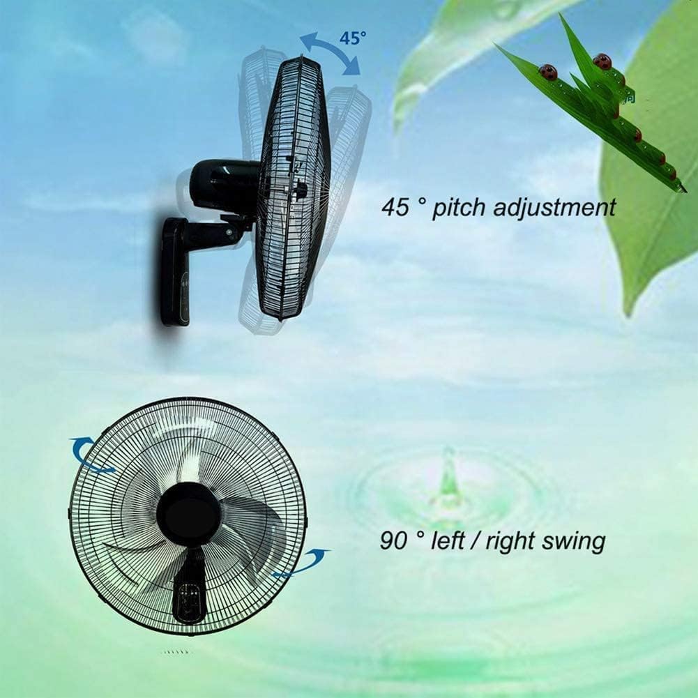 Wall Mounted Oscillating Fan 20 Inch Wall-Mounted Fans, Home Oscillating Cooling Wall Fan, with Remote Control Timing, 5 Blades, Black