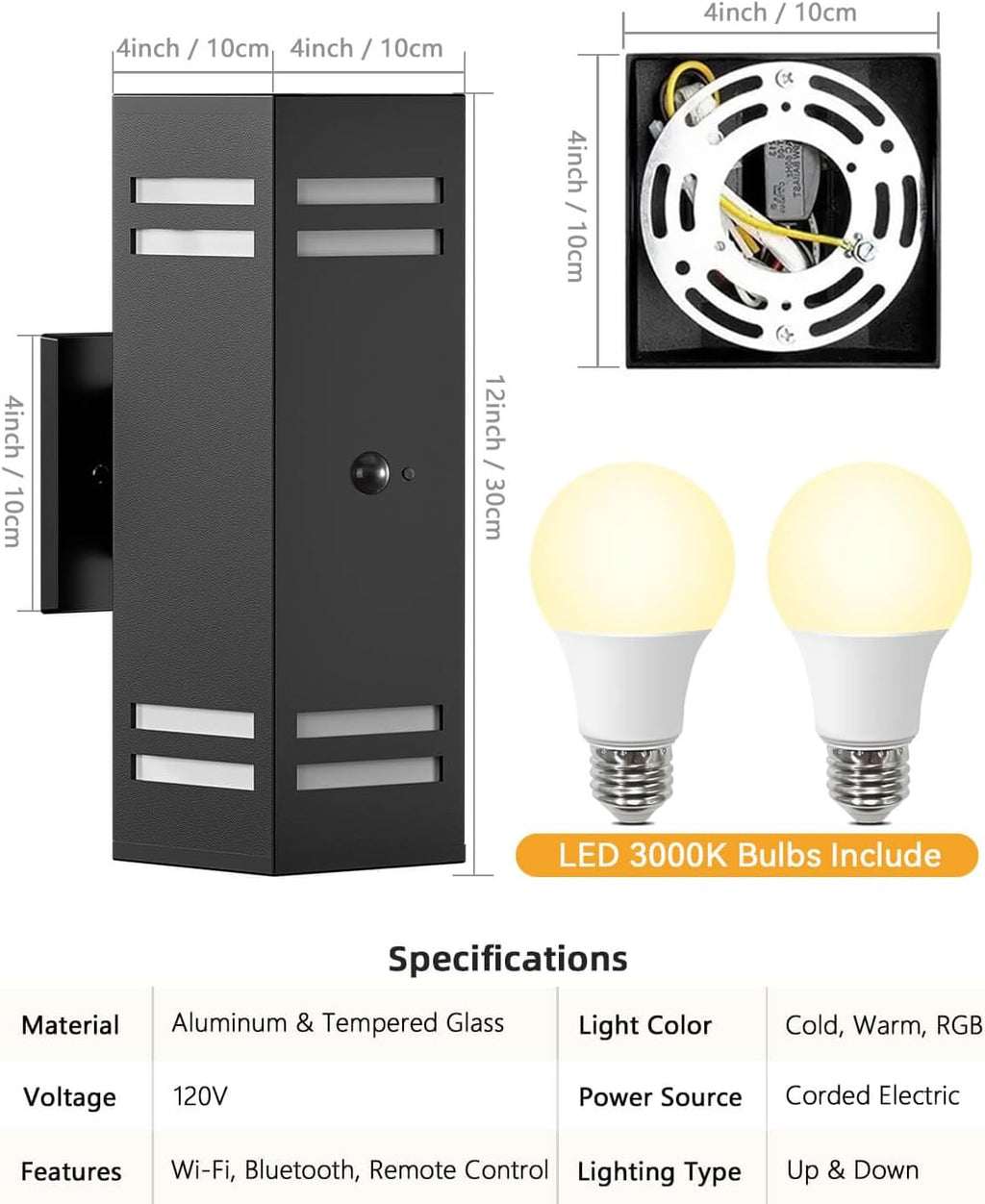 KIZON Motion Sensor Outdoor Lights 2 Pack, Dusk to Dawn Outdoor Wall Lights Black Exterior Lighting Fixtures with E26 Base, Modern Sconce Motion Detector Lights for House Porch