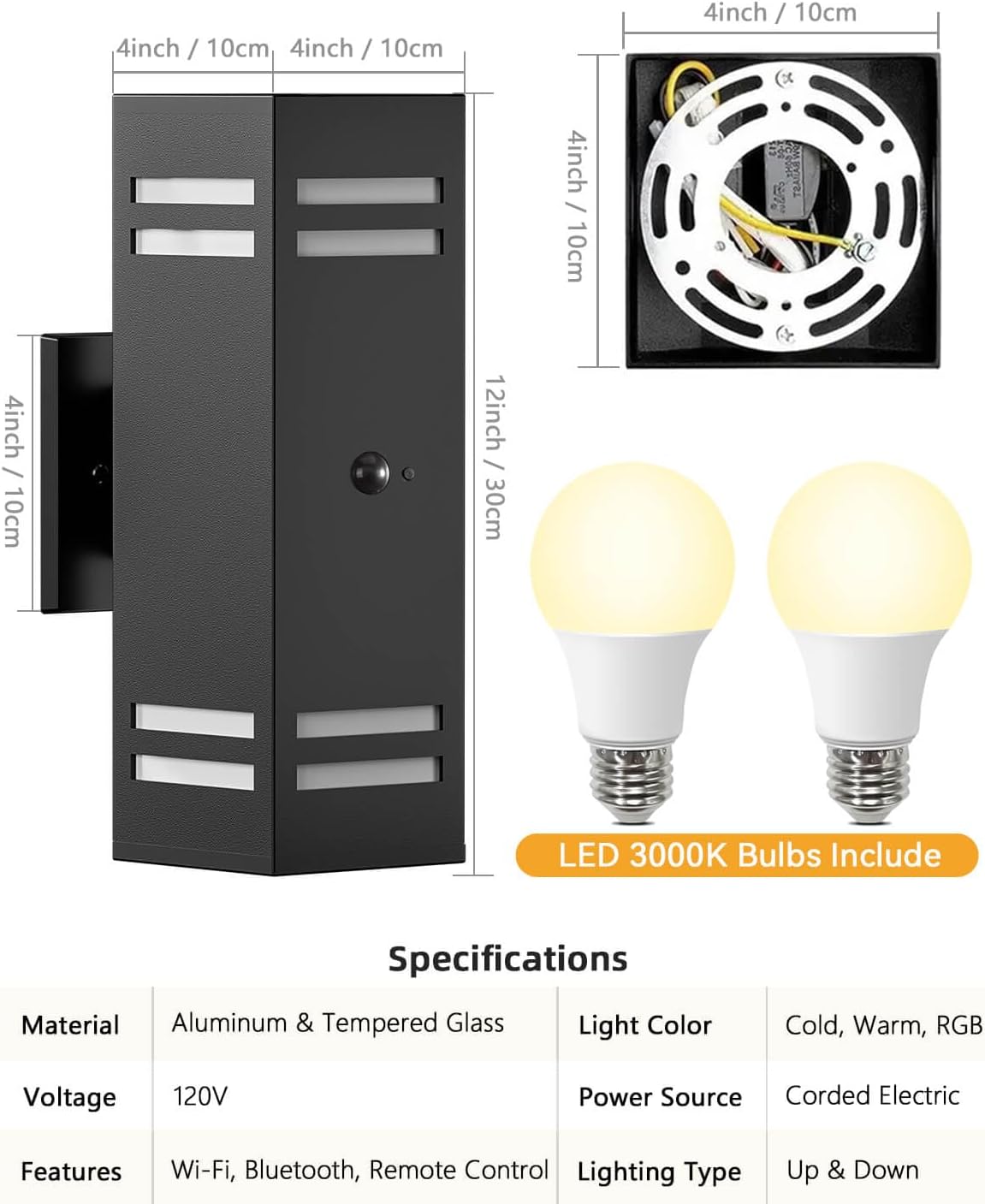 KIZON Motion Sensor Outdoor Lights 2 Pack, Dusk to Dawn Outdoor Wall Lights Black Exterior Lighting Fixtures with E26 Base, Modern Sconce Motion Detector Lights for House Porch