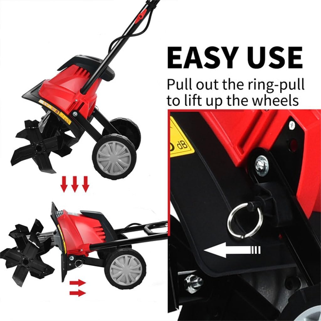 14' Electric Tiller Corded, 10 Amp Foldable Electric Rototiller with Adjustable Wheels Electric Garden Rototiller, for Gardening,Dynamical Brushless Motor Enable Smooth Workflow