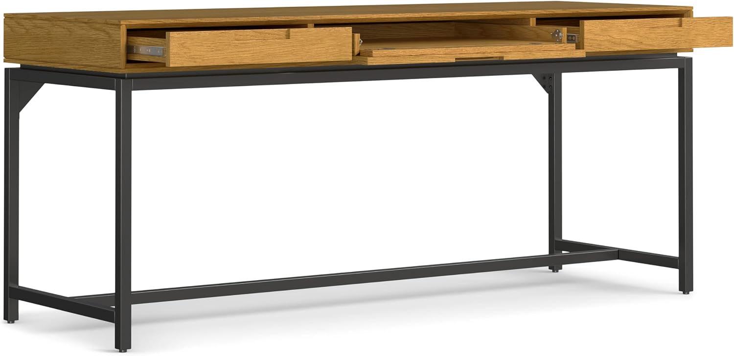 SIMPLIHOME Banting Desk and Bookcase Bundle - 72 inch Wide Solid Wood Desk with Drawers and 30 inch Wide 4-Shelf Bookcase in Oak, Modern Industrial Home Office Furniture (Set of 2)