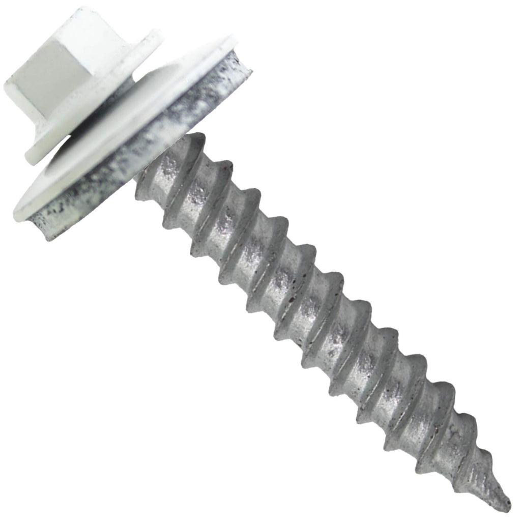 12 x 1-1/2' Brite White Stainless Steel Metal to Wood Roofing Screws - Hex Washer Head - Self-Piercing (SP) tip - 5/8' EPDM Washer. 6 X 250 Bags - 1,500 Screws