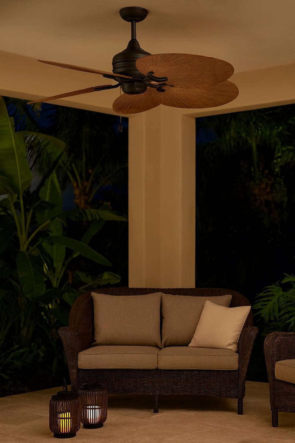 Hinkley Tropic Air 52' Indoor/Outdoor Ceiling Fan, Matte Black and Palm-Shaped KOA wood Composite Fan Blades