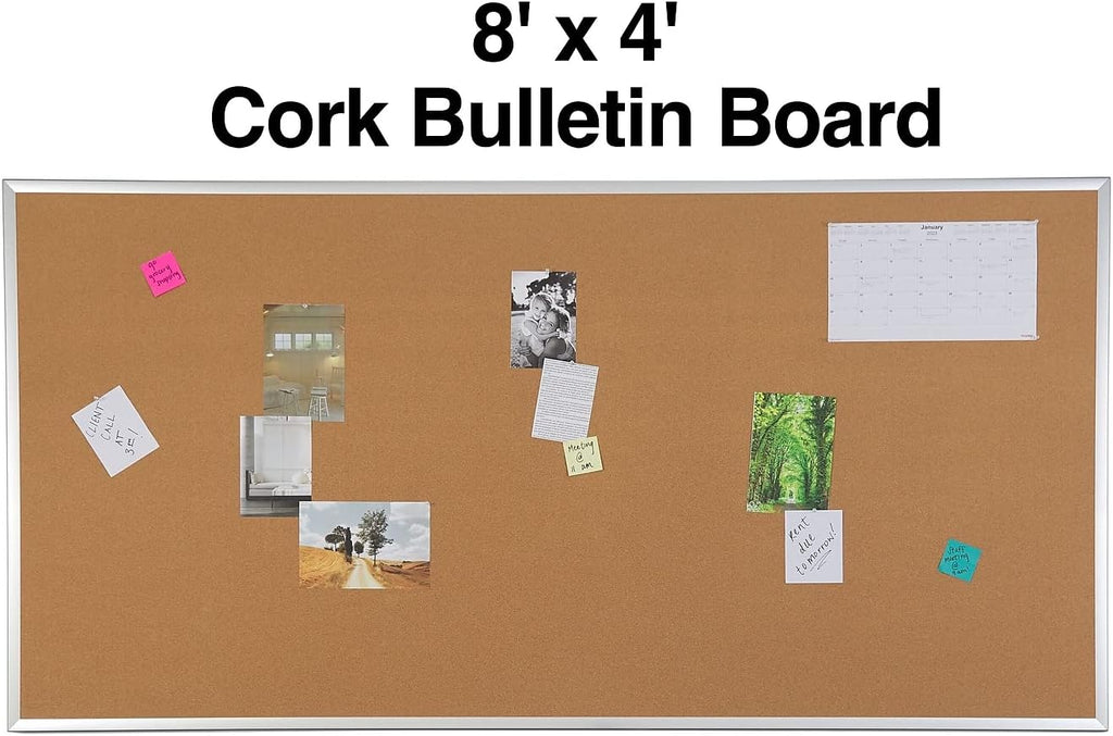 Staples Cork Bulletin Board, Aluminum Frame, 8'W x 4'H