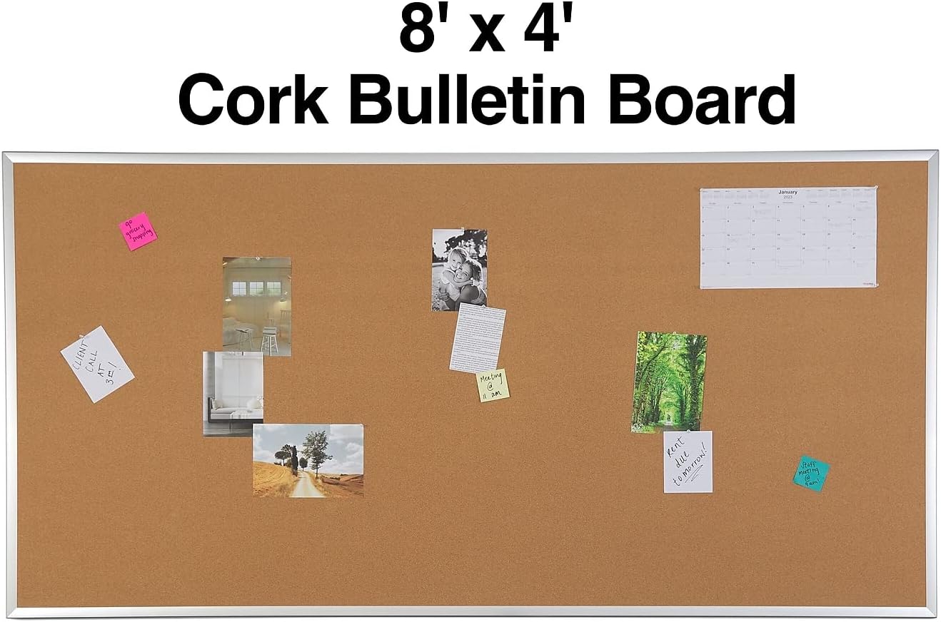 Staples Cork Bulletin Board, Aluminum Frame, 8'W x 4'H