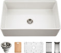 Houzer Aspire 33 inch Matte White Fireclay Farmhouse Apron Front Single Bowl Workstation Sink with Accessories - PTW-3320S MWH