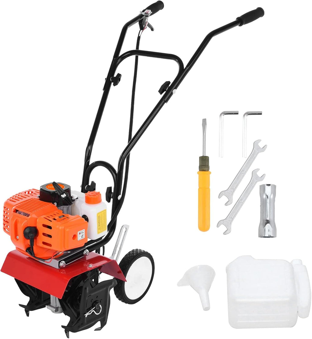 Mini Cultivator,Gas Garden Tiller Petrol Cultivator 2 Stroke 9000RPM 1.2L Fuel Tank 6-inch Working Depth 6-inch Working Depth Digging 52cc Garden Mini Tiller(Fast Delivery from USA) Orange