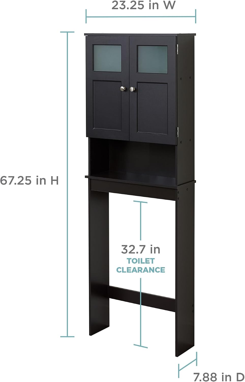 Zenna Home Over-the-Toilet Spacesaver, Bath Storage Shelves with Glass Doors, Espresso