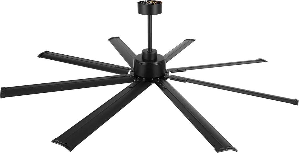 LEDLUX 72' Ceiling Fan No Light, Reversible DC Motor, 6 Speed Remote Control, Industrial 8 Aluminum Blades with 3 Downrods for Home or Commercial, Living Room/Warehouse Black
