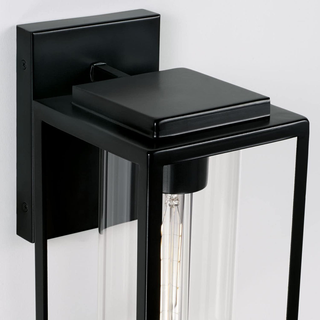 Austin Allen AA1018MB Kessler Modern Clear Glass Outdoor Wall Sconce, 1-Light 100 Watt, 13' H x 6' W, Matte Black