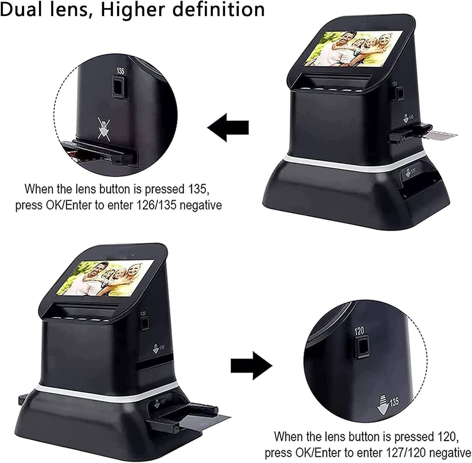 120 High Resolution Film Scanners, Digital Film and Slide Scanner, Converts Negatives and 35mm Slides, 135, 126 and 127 to Digital JPEG