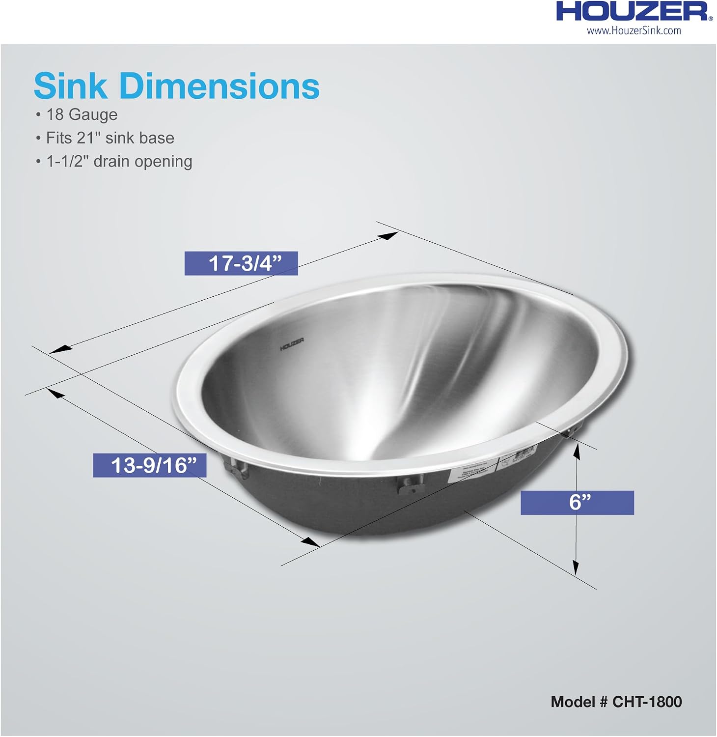 Houzer Opus Stainless Steel Bathroom Sink - 18 inch Undermount Oval Bowl Bathroom Sink without Overflow, Durable & Versatile, Essential for Home & Apartment, Nested 10-Pack - CH-1800-10