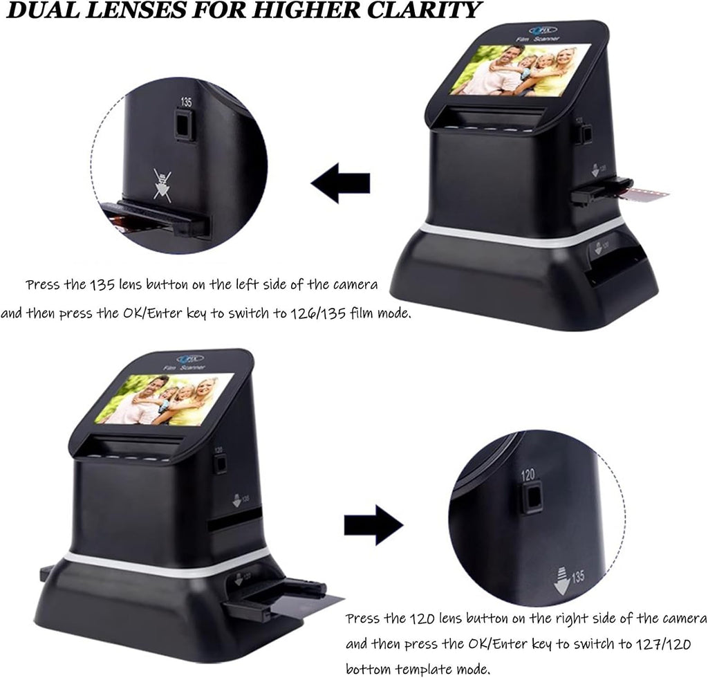 Digital Film Scanner, 120 High Resolution, Supports 5 Specifications of 120 Film, 1080P LCD Screen, Convert 35mm, 135, 126, 127 Negative and Slides to Digital JPEG