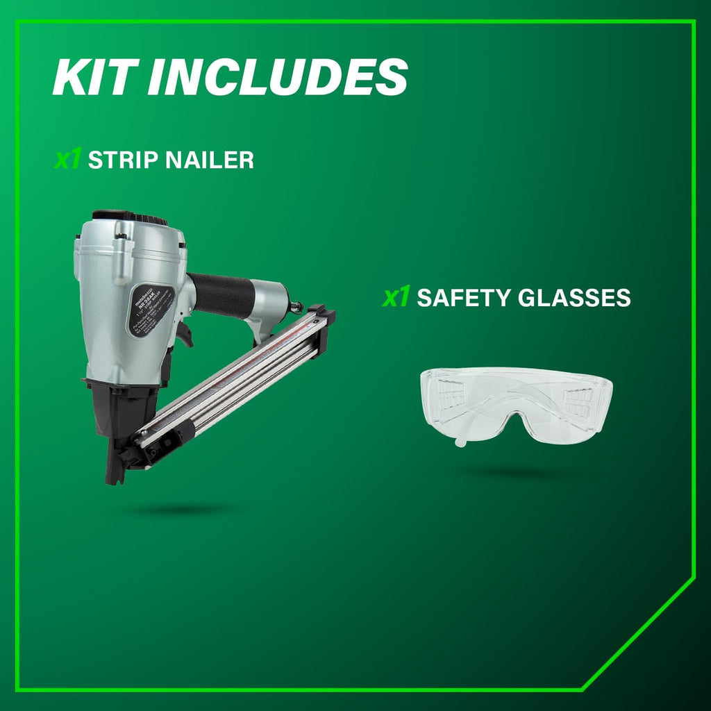 Metabo HPT Strap-Tite Fastening System Strip Nailer, Pro-preferred Pneumatic Power Nailers, Metal Connector Tool for Fastening Metal Connectors to Wood, 36° Magazine, 1-1/2″ Connector Nails, NR38AK