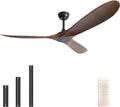 60'' Ceiling Fan with Remote Control, Modern Indoor/Outdoor Ceiling Fans,Quiet and Reversible DC Motor, 3 Plastic Dark Walnut Blades with Strong Wind for Living Room,Patio,Farmhouse,Bedroom