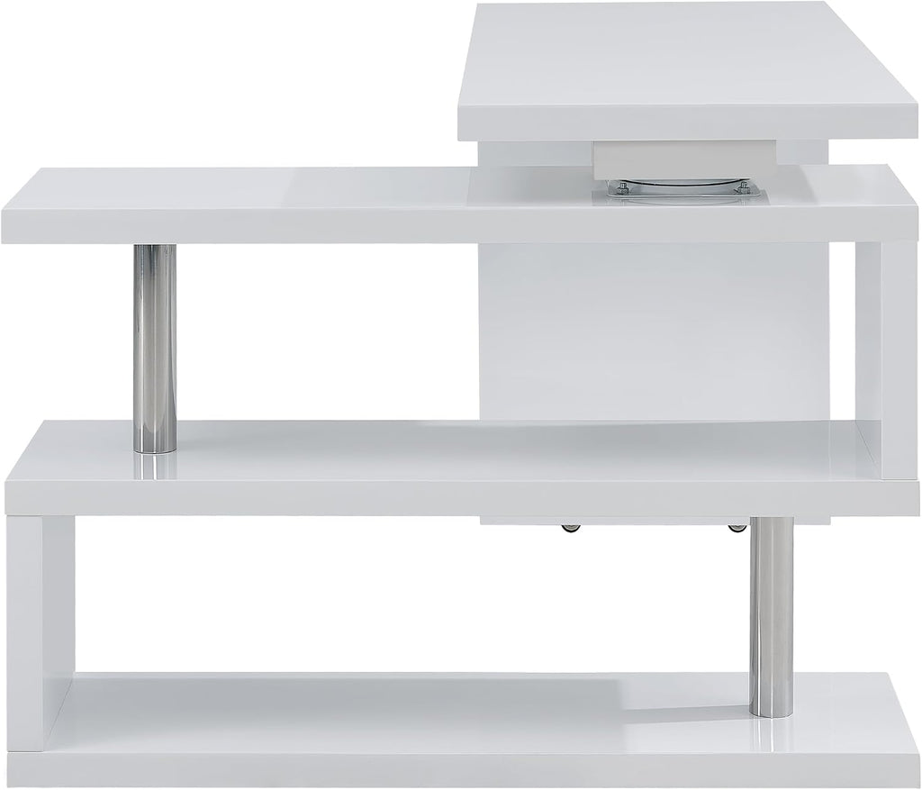 SEI Furniture Yates Multifunctional Corner/L Desk w/ Shelves, White-chrome