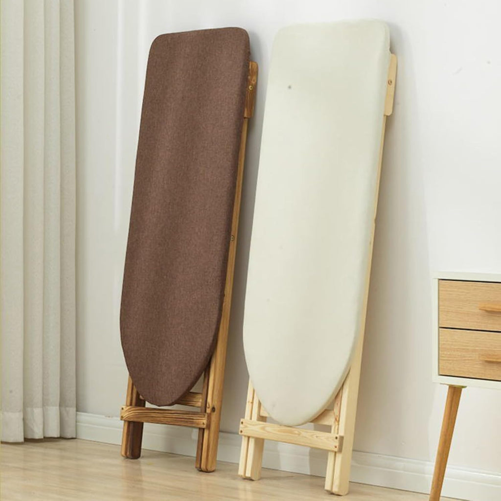 Premium Solid Wood Ironing Board with Foam Pad & Cotton Cover, Adjustable Height for Home Use(Log)