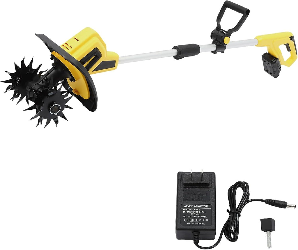 Cordless Tiller Cultivator 20V Battery Powered Electric Tilling Machine 8.66' Tilling Wide 6.3' Deep Portable Garden Cultivator(2000mAh Battery and Charger Included)