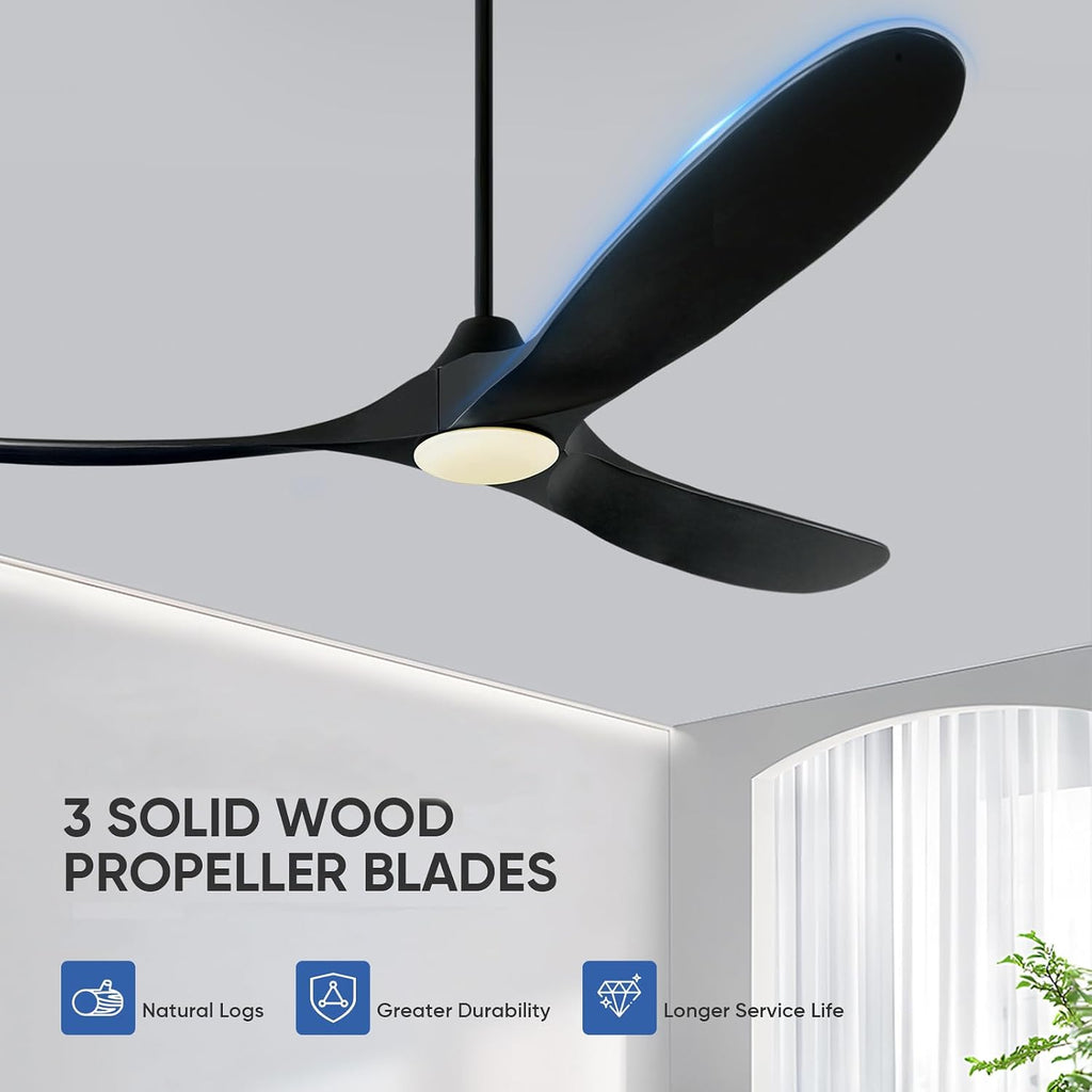 70 Inch Black Outdoor Ceiling Fans for Patios with Light, Large Modern Wood Ceiling Fan with Light and Remote, Quiet Reversible Dc Motor, Propeller Indoor Exterior Ceiling Fan for Gazebo Garage Porch