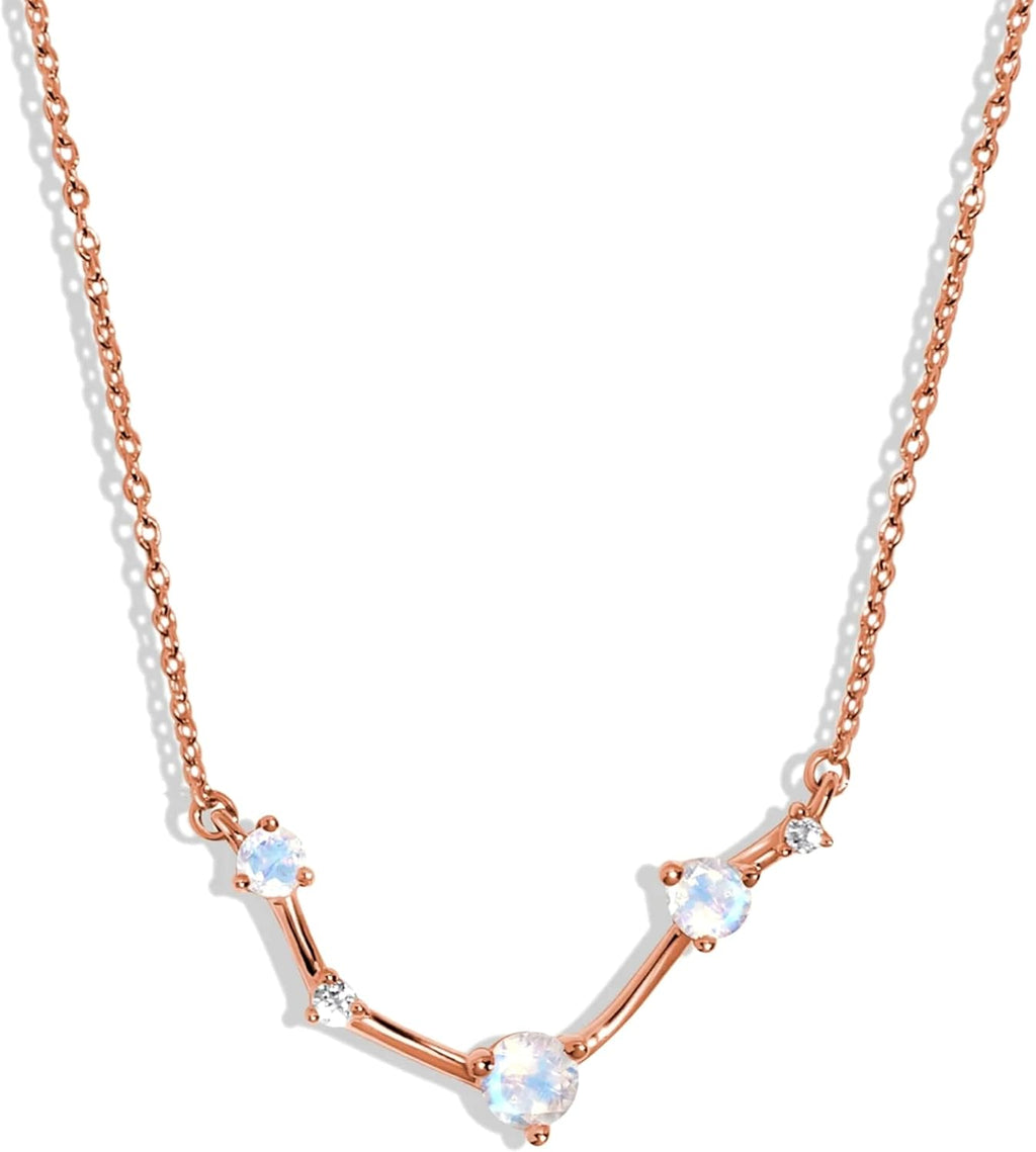 Moon Magic Moonstone Zodiac Necklaces for Women | Constellation Necklace 925 Sterling Silver | 18k Rose and Yellow Gold Zodiac Sign Pendants | Authentic Real Dainty Moon Stone Jewelry for Women