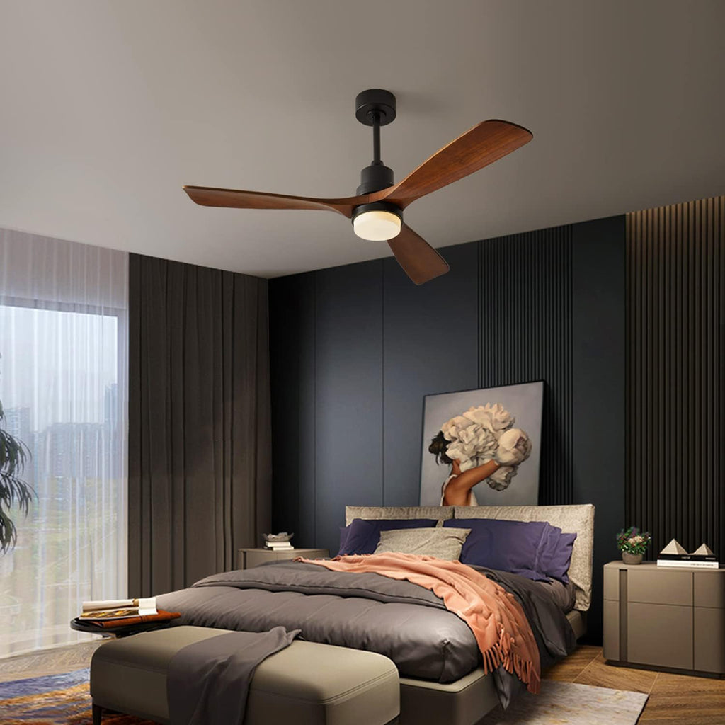Modern Ceiling Fans with Lights, 3 Wood Fan Blades, 52' Black with Remote Control, Noiseless Reversible DC Motor for Bedroom/Living Room/Study/Patio