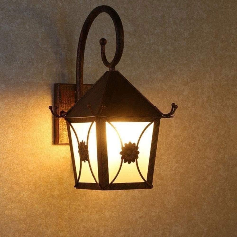 American Country Wall Lamp, Antique Industrial Wall Light Farmhouse Barn Rust Color Metal External Wall Spotlights Weatherproof Outdoor Landscape E27 Security Illumination