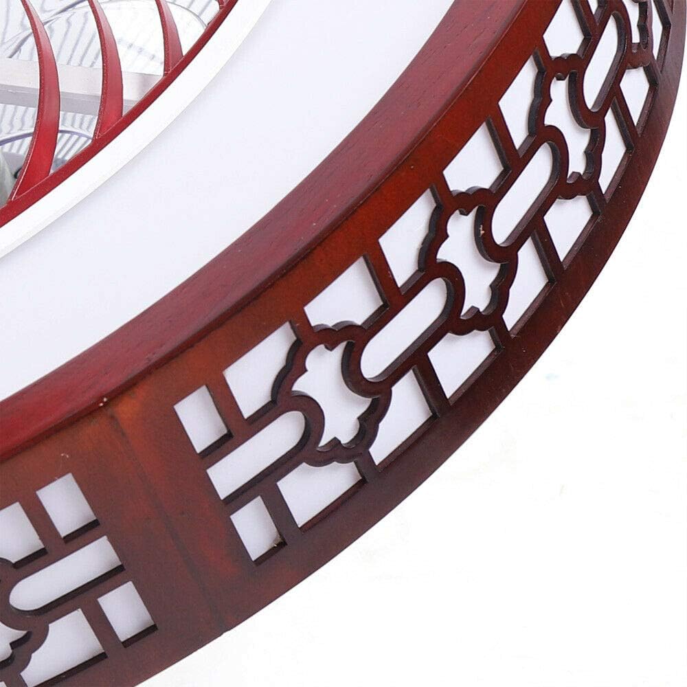22' Round Wood Ceiling Fan with Lights, Red Retro Cutout LED Remote Control 3 Colors Lighting Modes, Acrylic Blades Metal Shell Semi Flush Mount Low Profile Lamp Home Dining Room Indoor