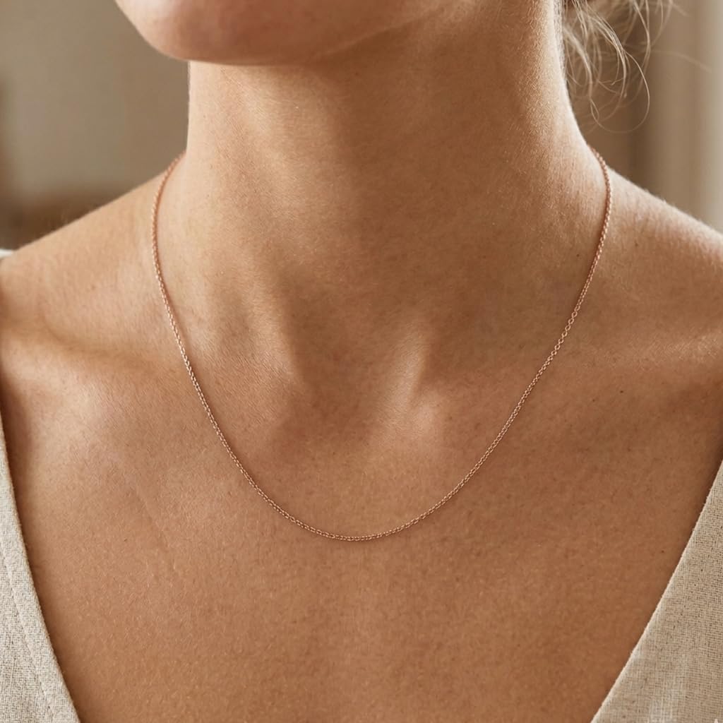 Jewelry Affairs 14k Rose Gold Cable Link Chain Necklace, 0.5mm