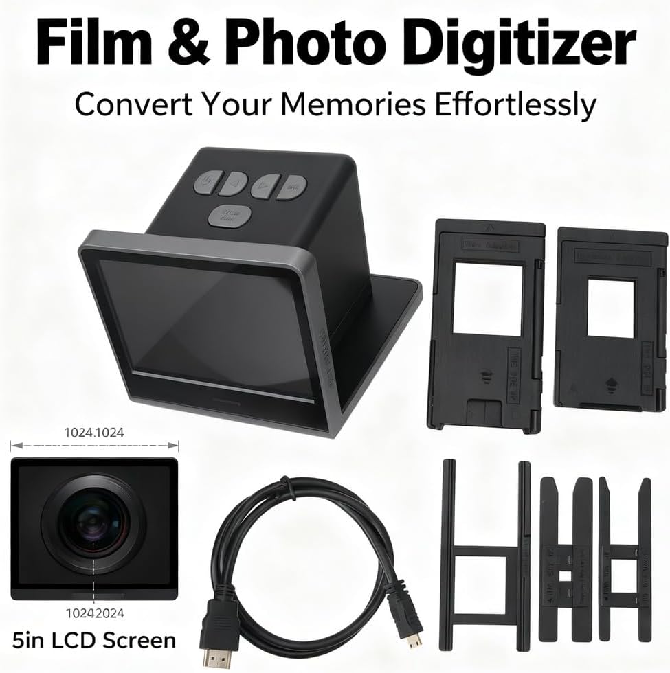 Film and Photo Scanner with 5 Inch LCD Screen, 48MP HD Slide and Negative Converter for 135 126 110 Super 8mm - High Resolution Scanner, Digital Development, Easy Photo Digitizer