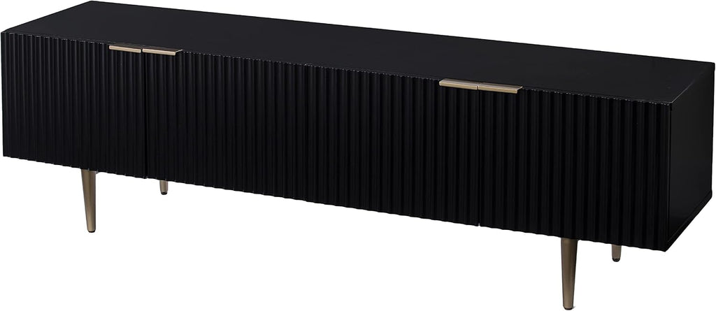 SEI Furniture - Pilston 4-Door Media Console - Black - Transitional Design, Black Iron and Wood - Ideal for Living Room, Family Room (MS1222156)