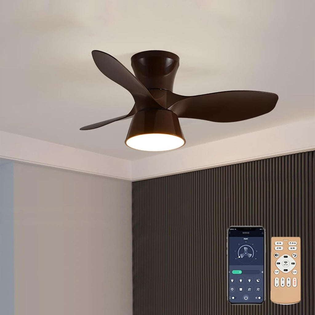 Small Ceiling Fans with Lights, 80cm/31in Flush Mount Ceiling Fan with Light and Remote, Modern Ceiling Fan for Bedroom/Kitchen/Dining Room/Patio(Brown)