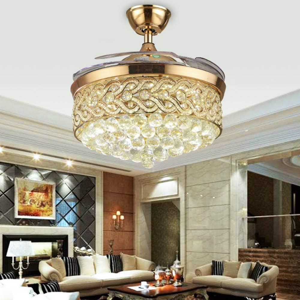American Country 42 Inch Invisible Ceiling Fan Light Remote Ceiling Fan Light Retro Led Lamps Home Nordic Ceiling Fan Crystal Chandelier (Gold)