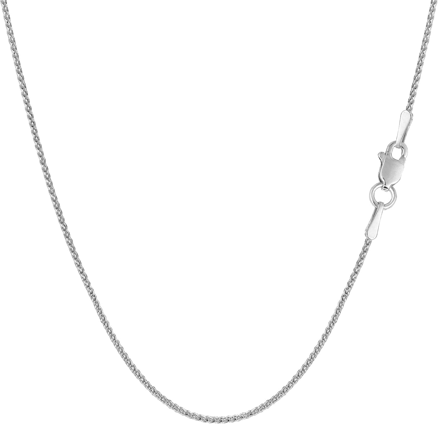 Jewelry Affairs 14k White Gold Round Diamond Cut Wheat Chain Necklace, 1.0mm