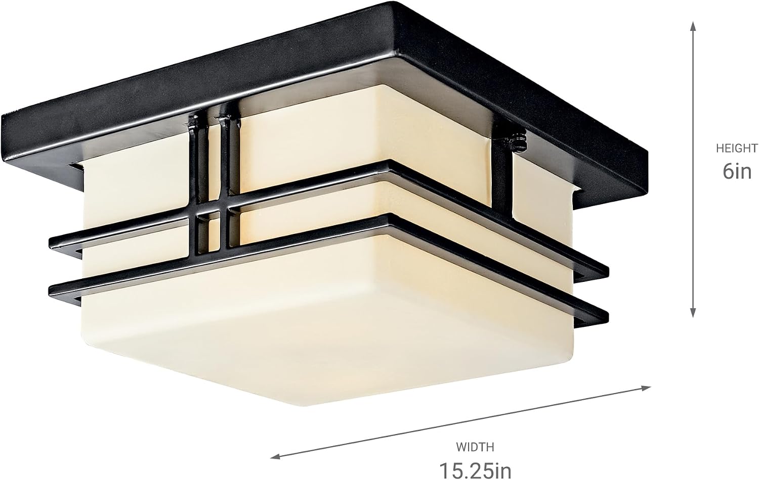 Kichler Tremillo 11.5' Outdoor Semi Flush Light in Black, 2-Light Exterior Ceiling Light with Satin Etched Cased Opal Glass, (11.5' W x 6.5' H), 49206BK