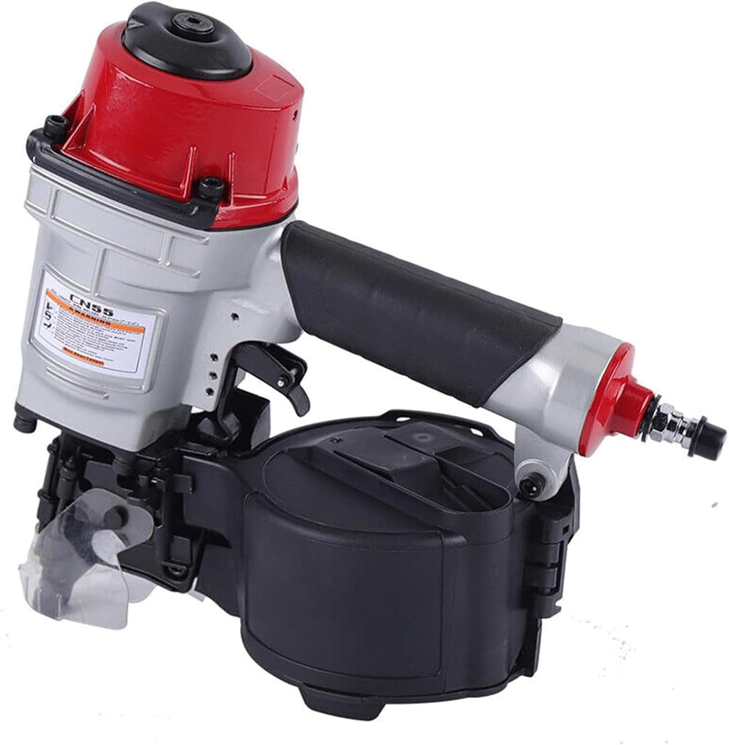 Pneumatic Coil Nailer, CN55 Siding Coil Nailer 25-57mm Air Framing Stapler Gun Roofing Nailer, 300-350 Nail Capacity, 15° & 16° NailsBlack,1