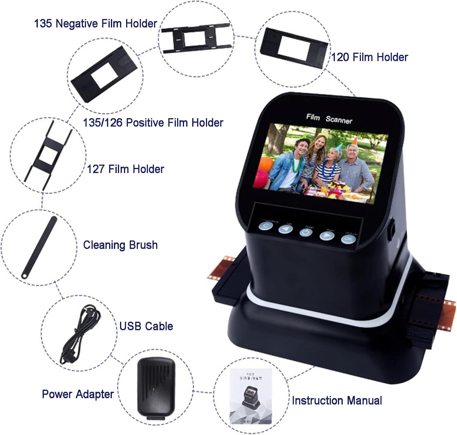 Digital Film Scanner, All-in-One 22MP Slides Scanner, with 4.3 Inch LCD Screen and Easy Load Film Inserts, Converts 135, 126, 120, Film Negatives