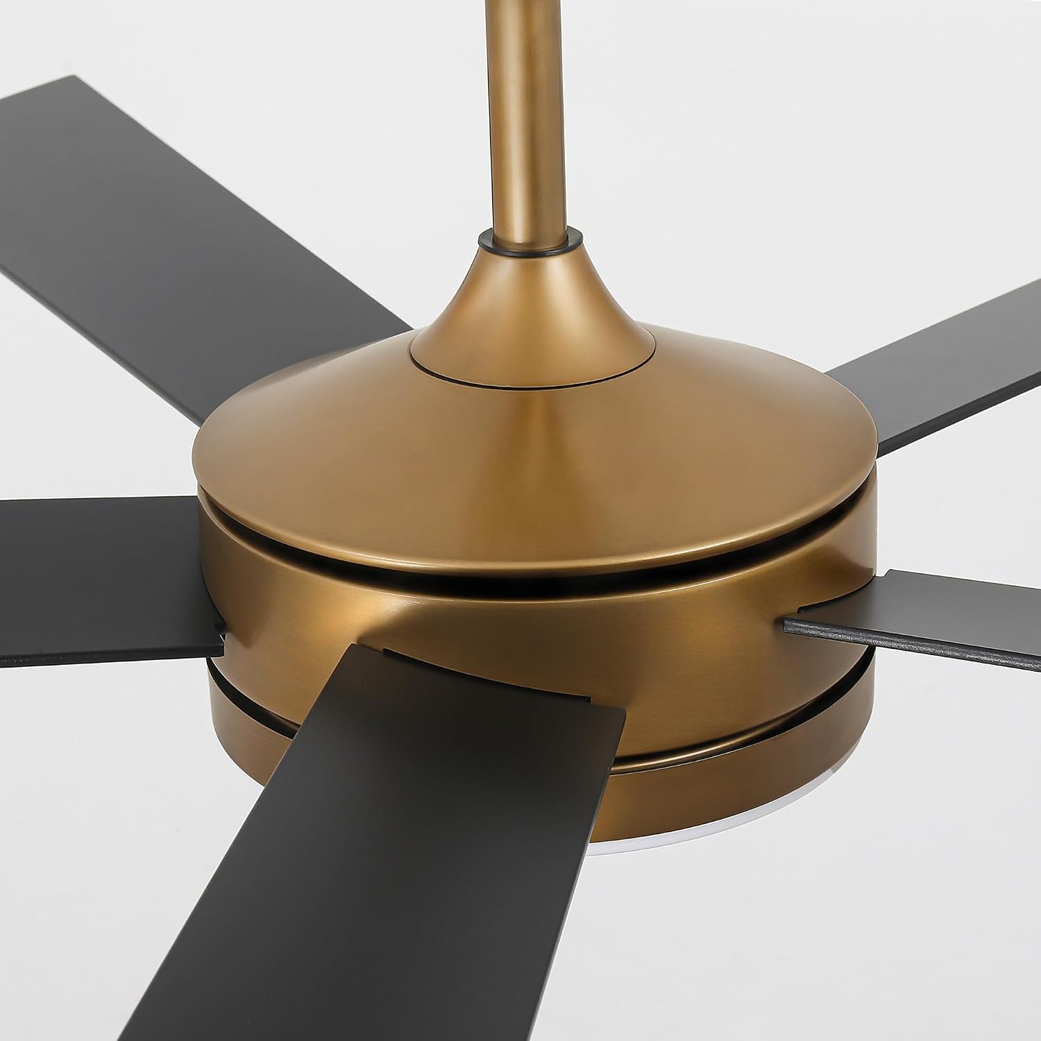 48 Inch Gold Ceiling Fan with Lights, Black & Gold Modern Ceiling Fan with Remote/APP for Bedroom Living Room, 3CCT, Reversible DC Motor, 6 Speeds, Timer, Quiet Indoor Ceiling Fan
