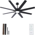 Newday 62 inch Large Ceiling Fans with Lights and Remote, Indoor/Outdoor Black Modern Ceiling Fan for Kitchen Living Room Patio, 6 Speed Reversible Quiet DC Motor, 3 CCT, Dual Finish 8 Blades