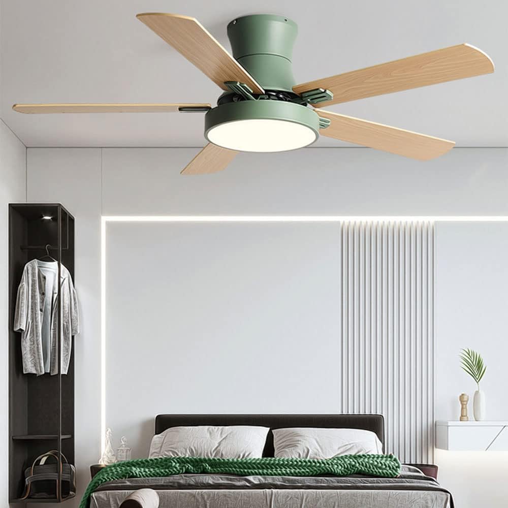 Flush Mount Ceiling Fan with Lights Wood Modern Ceiling Fan with Remote 42 Inch Mute Ceiling Fans with Lights for Bedroom Outdoor Ceiling Fans for Patios with Light