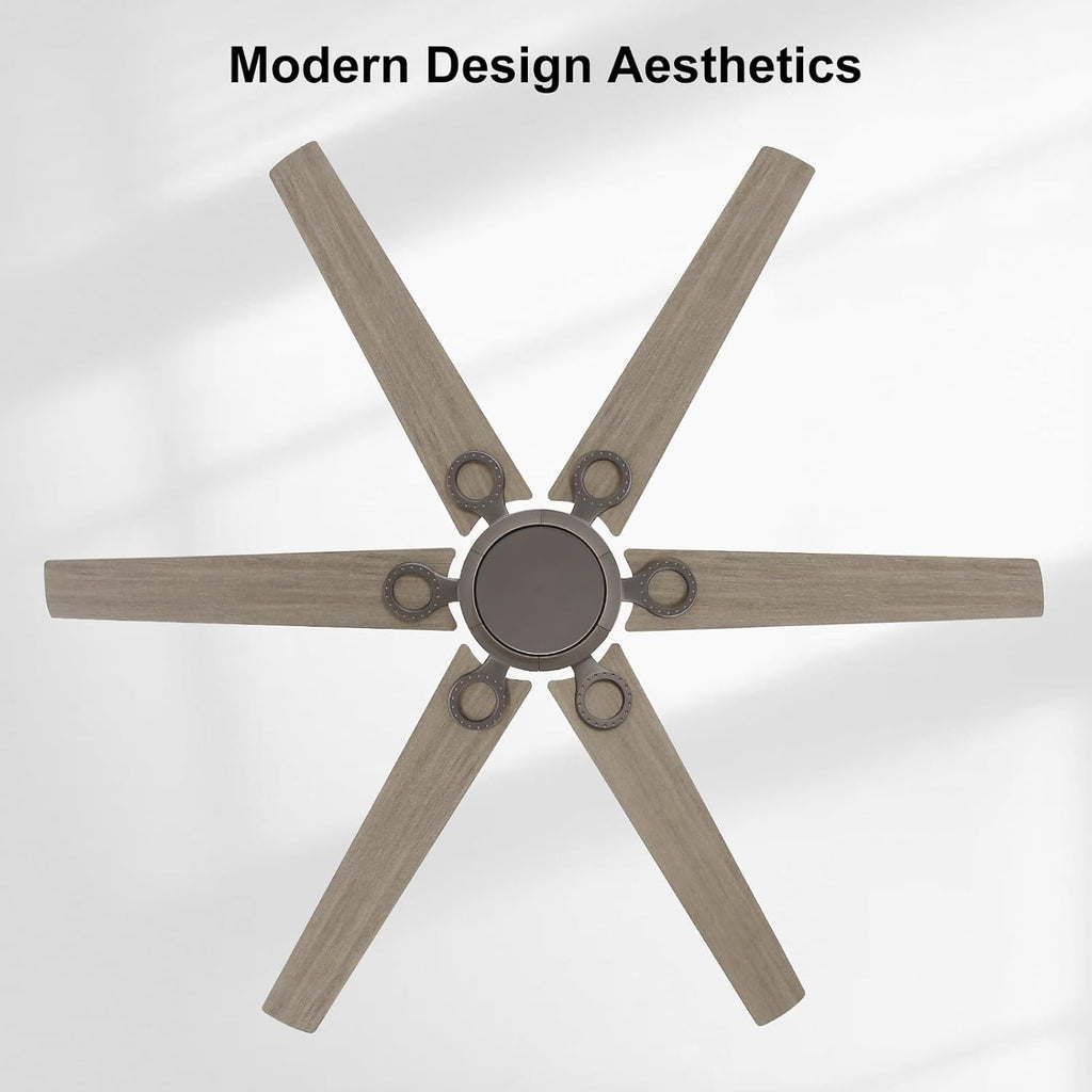 WINGBO Ceiling Fan no Light - 64 inch Ceiling Fan with Remote Control,6 Blades Modern Ceiling Fan, 6-Speed Noiseless Timer Powerful DC Motor, ETL Listed, Indoor/Outdoor,Charcoal gray +Light gray