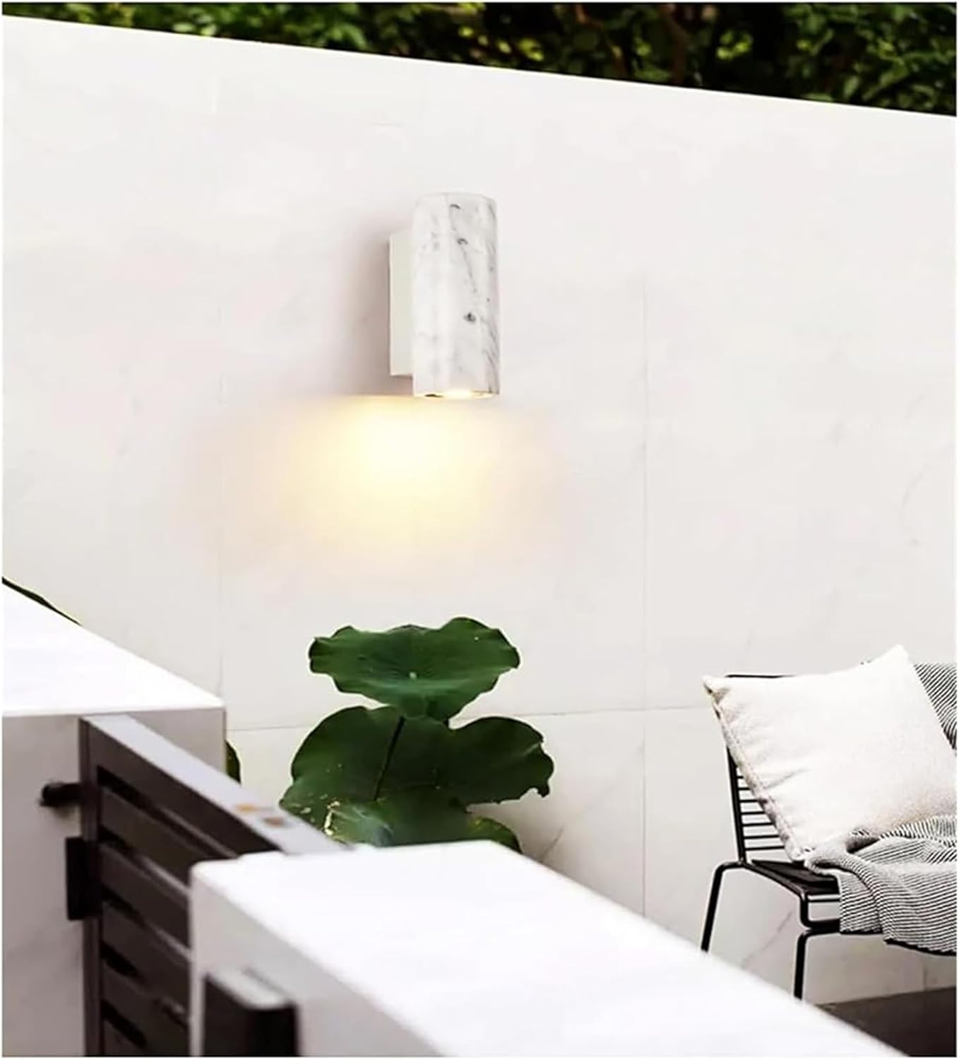 Nordic Minimalist Natural White Marble Modern Living Room Balcony Decoration Spotlight Landscape Corridor Warm Color Wall Lamp Simple(White)